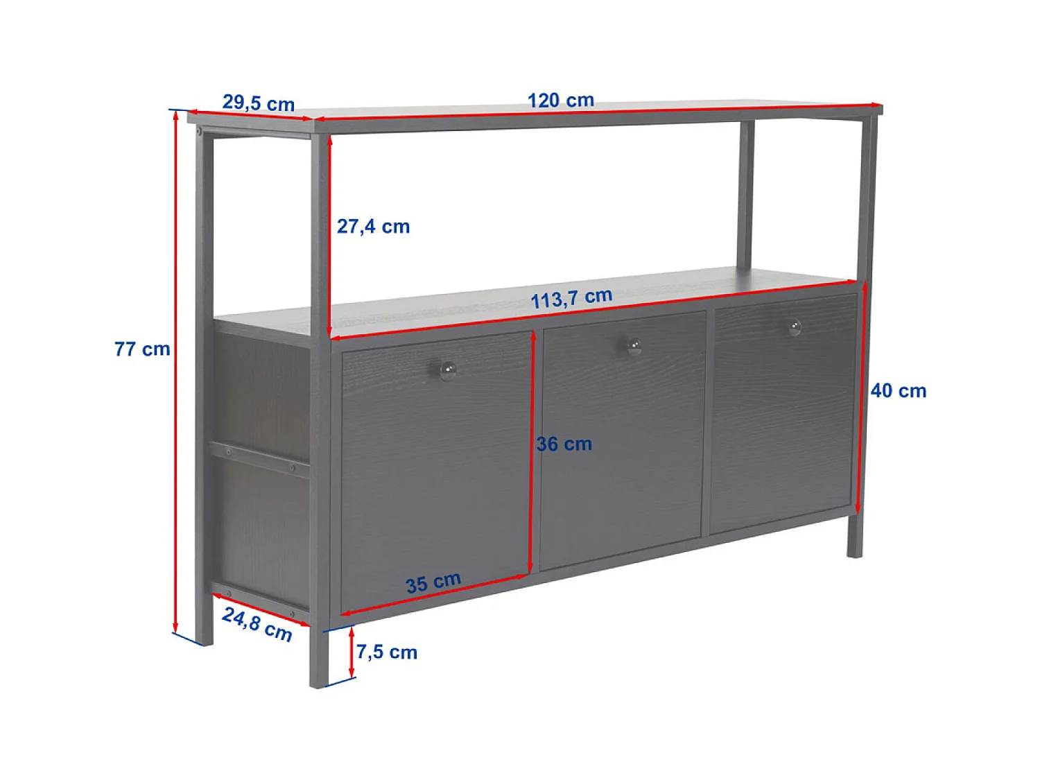 Console avec rangements bois et métal noir 120x77cm SOLIS