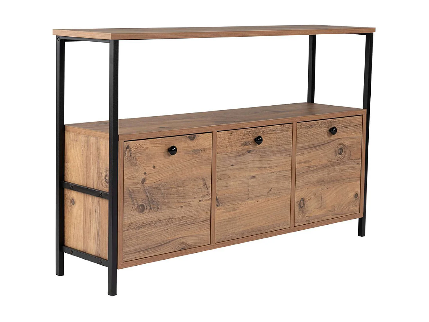 Console avec rangements bois et métal noir 120x77cm SOLIS