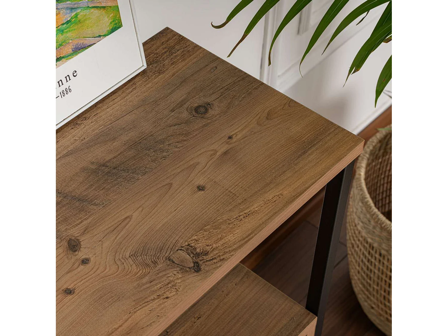Console avec rangements bois et métal noir 120x77cm SOLIS