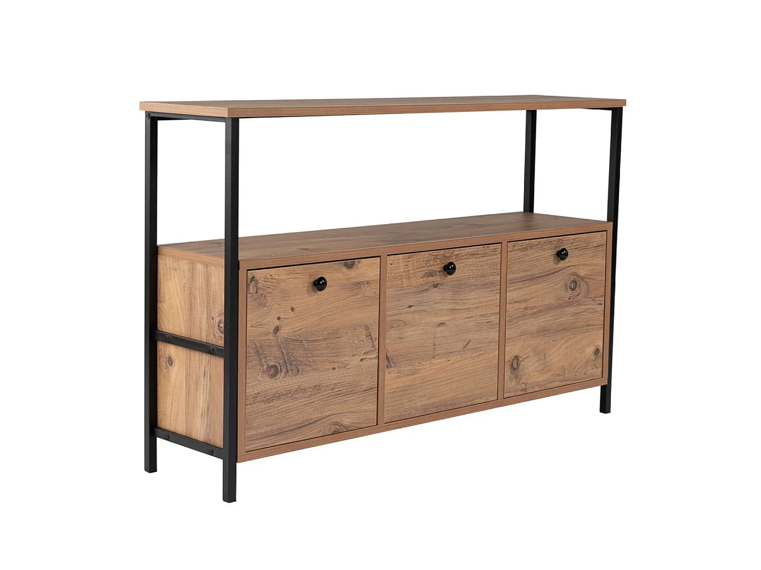 Console avec rangements bois et métal noir 120x77cm SOLIS