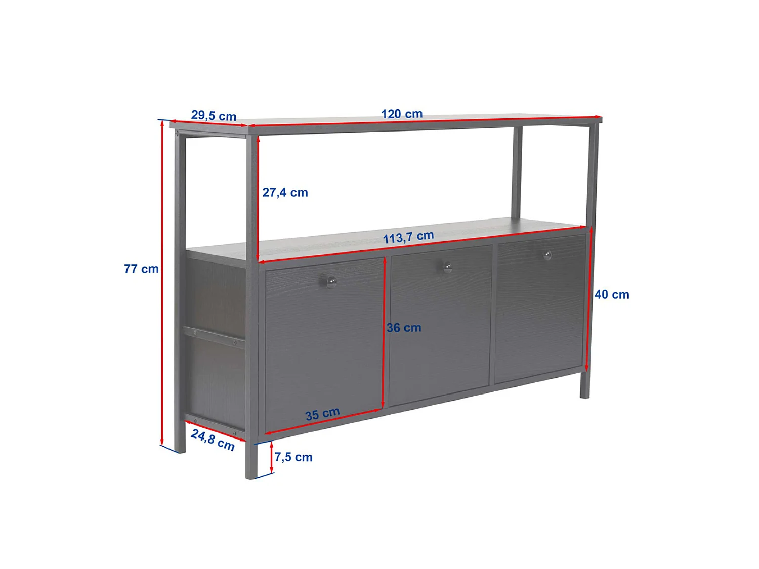Console avec rangements bois et métal noir 120x77cm SOLIS