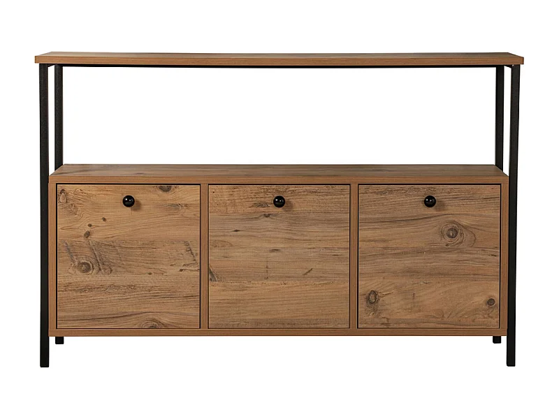 Console avec rangements bois et métal noir 120x77cm SOLIS