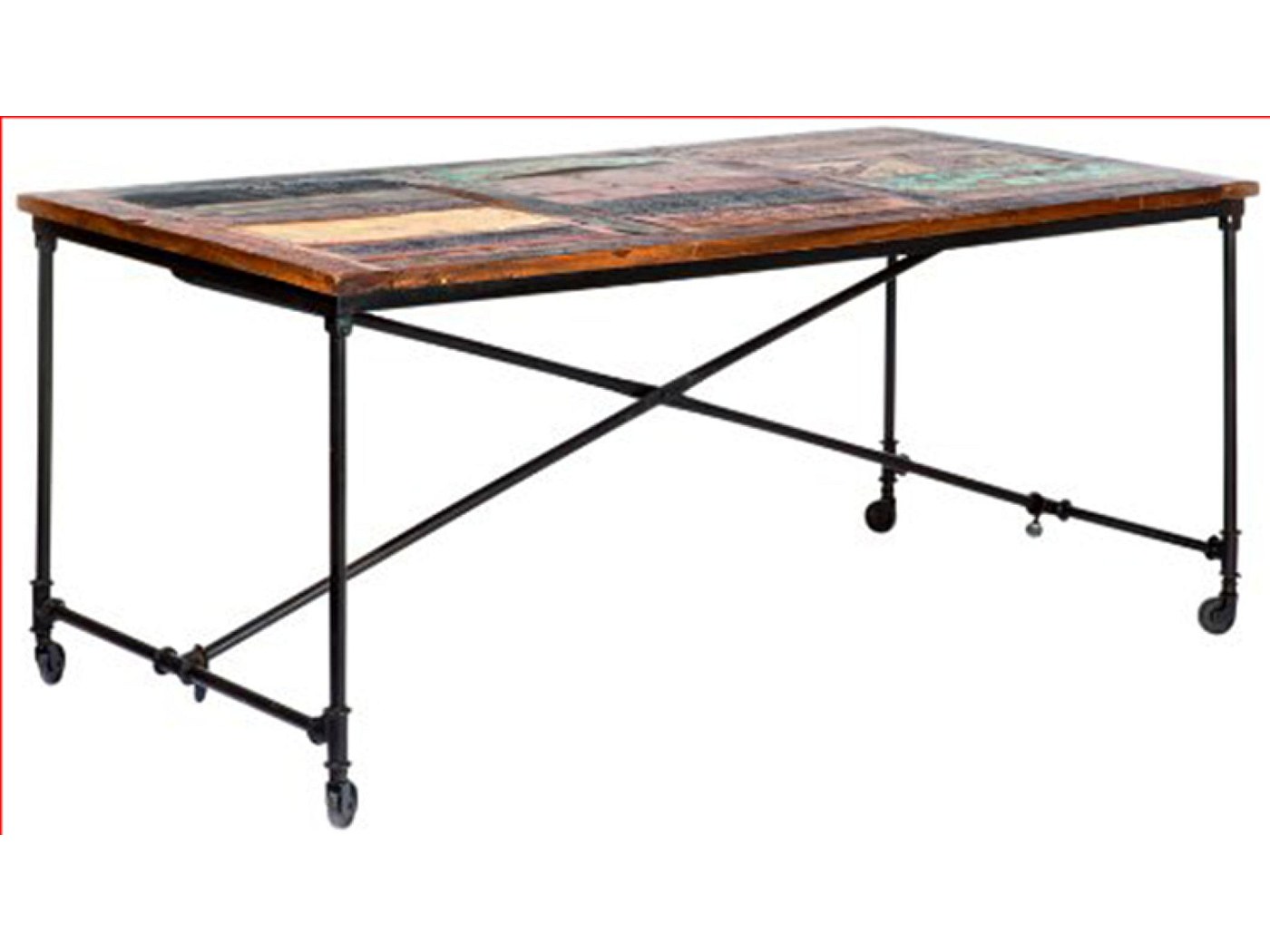 Table en métal Rouille et bois Mango Coloris marron, Dim : L90 x P180 x ...