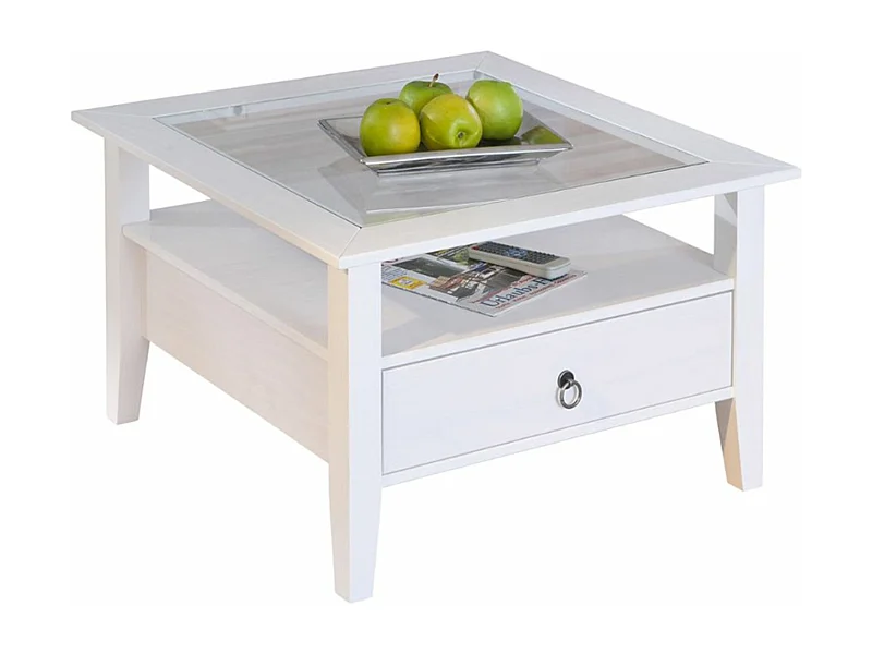 Table Basse Provence 1 Blanc, Dim : 75 x 75 x 45 cm