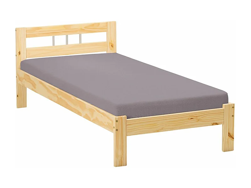 Lit vernis Naturel en bois massif, Dim : 206 x 96 x 72 cm