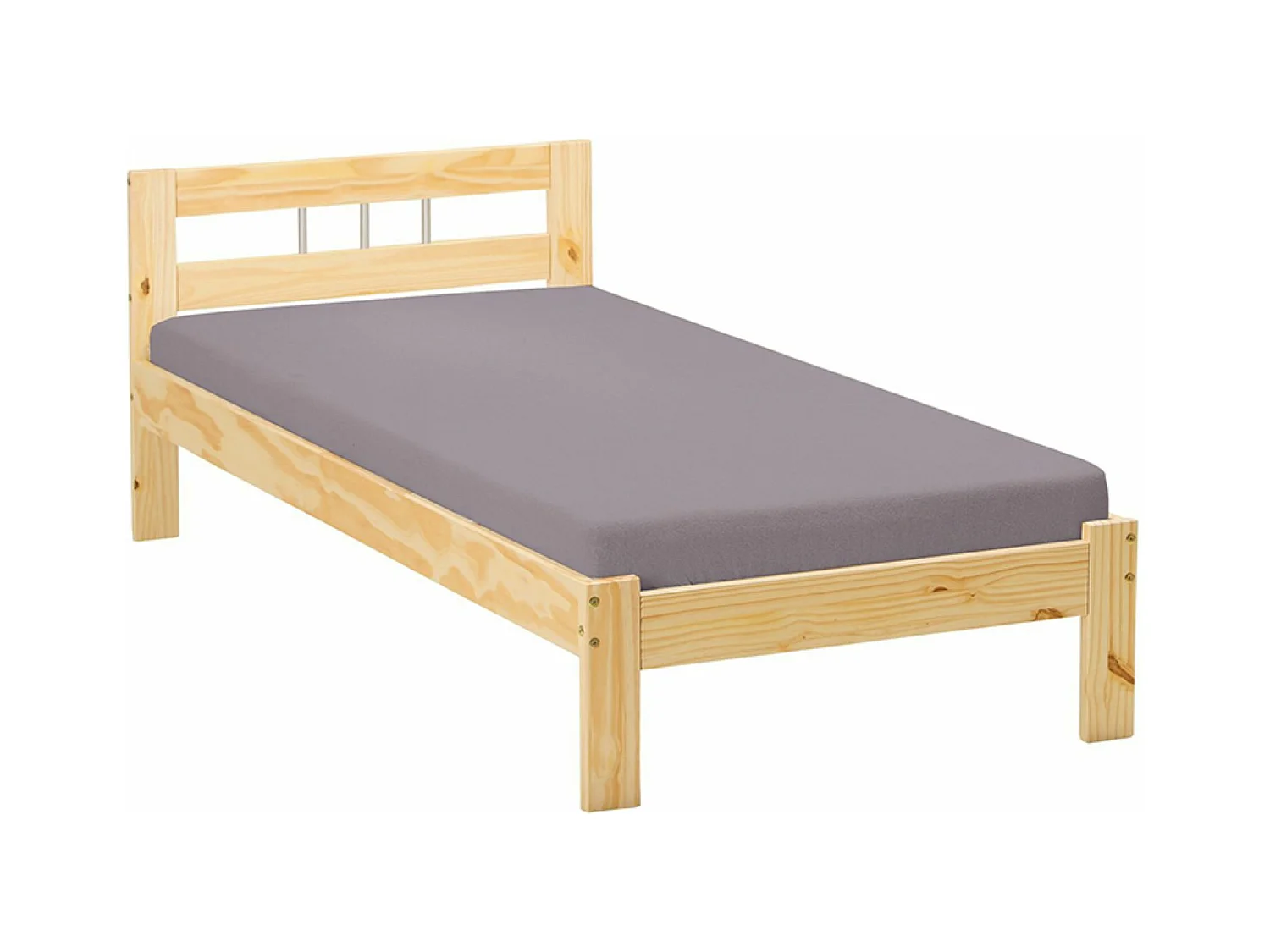 Lit vernis Naturel en bois massif, Dim : 206 x 96 x 72 cm