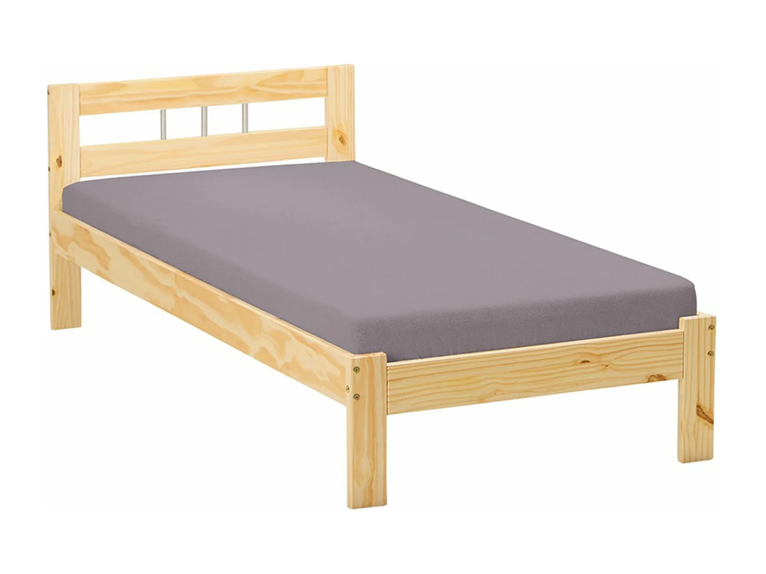 Lit vernis Naturel en bois massif, Dim : 206 x 96 x 72 cm