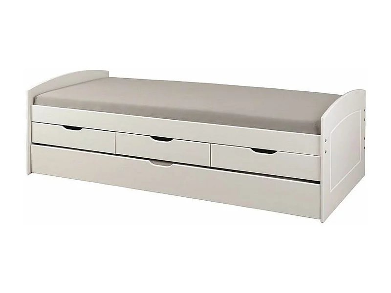 Lit à tiroirs en bois coloris blanc - Dim : 90 x 200 cm