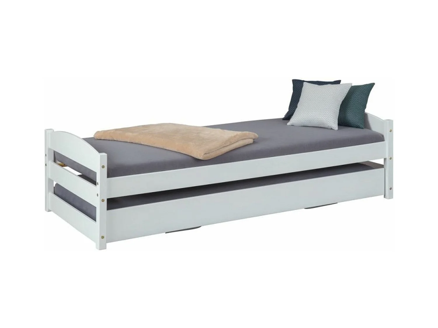 Lit gigogne enfant en pin massif coloris blanc - 90x 200 cm