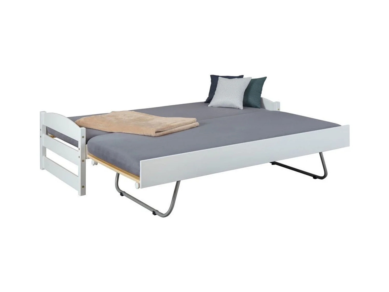 Lit gigogne enfant en pin massif coloris blanc - 90x 200 cm