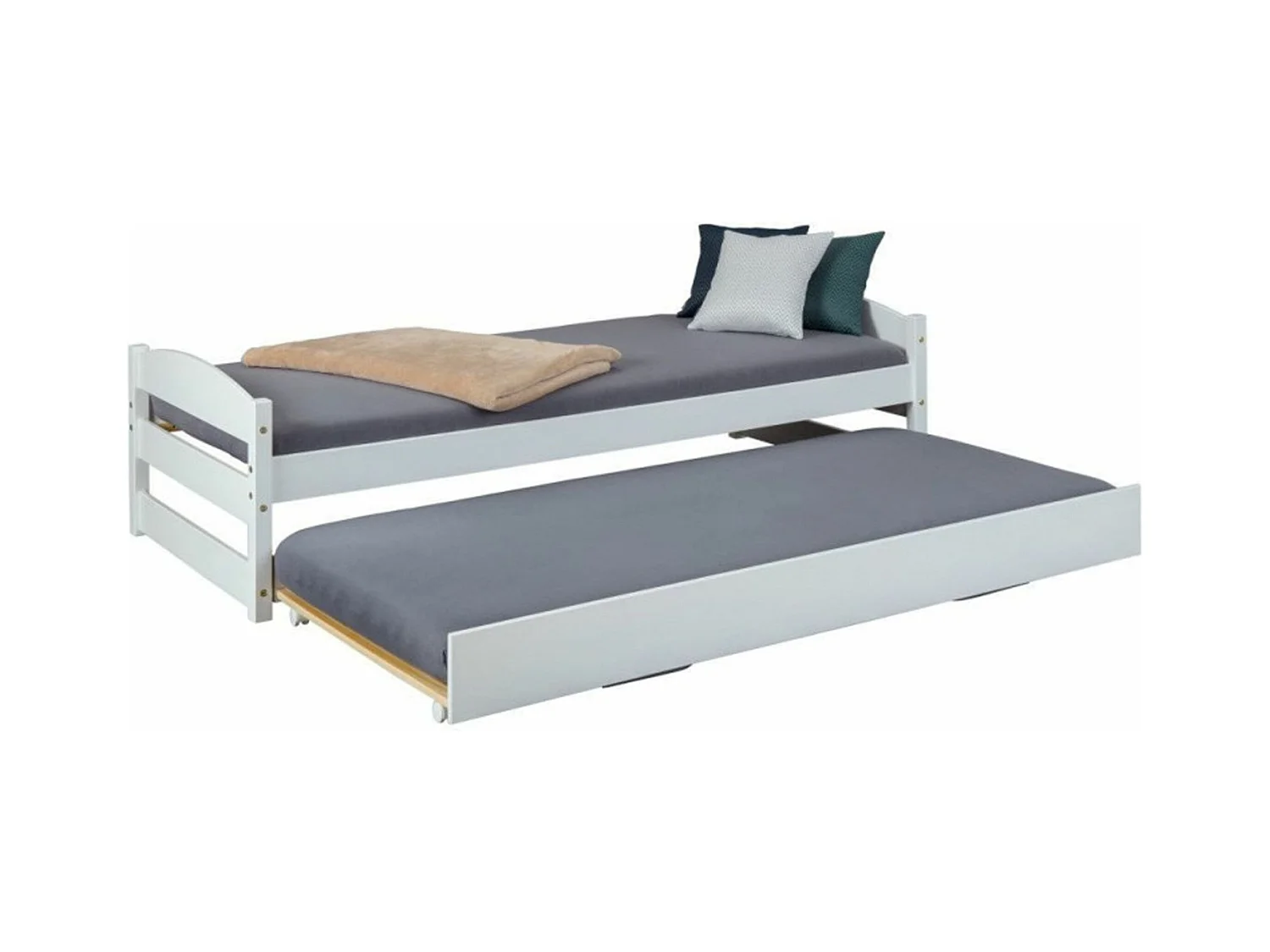 Lit gigogne enfant en pin massif coloris blanc - 90x 200 cm