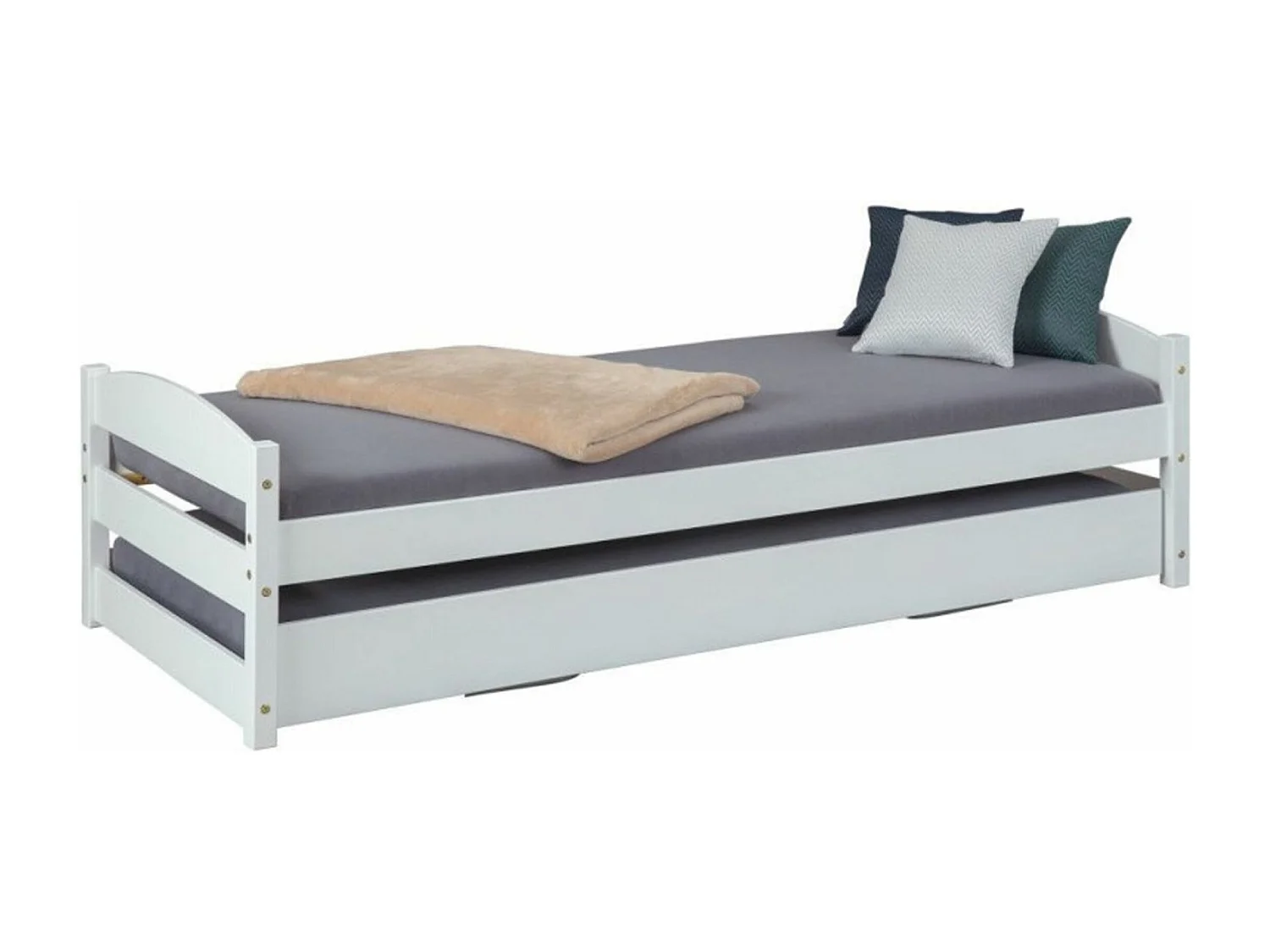 Lit gigogne enfant en pin massif coloris blanc - 90x 200 cm