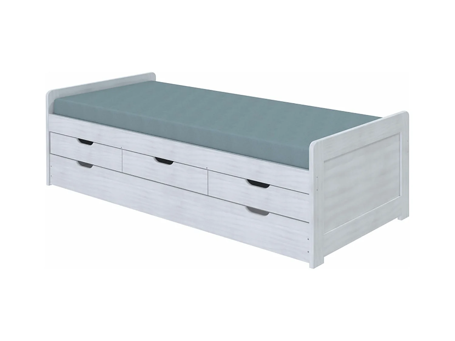 Lit enfant gigogne 90x200 cm avec rangements en pin massif coloris blanc - Longueur 205 x profondeur 98 x Hauteur 63 cm