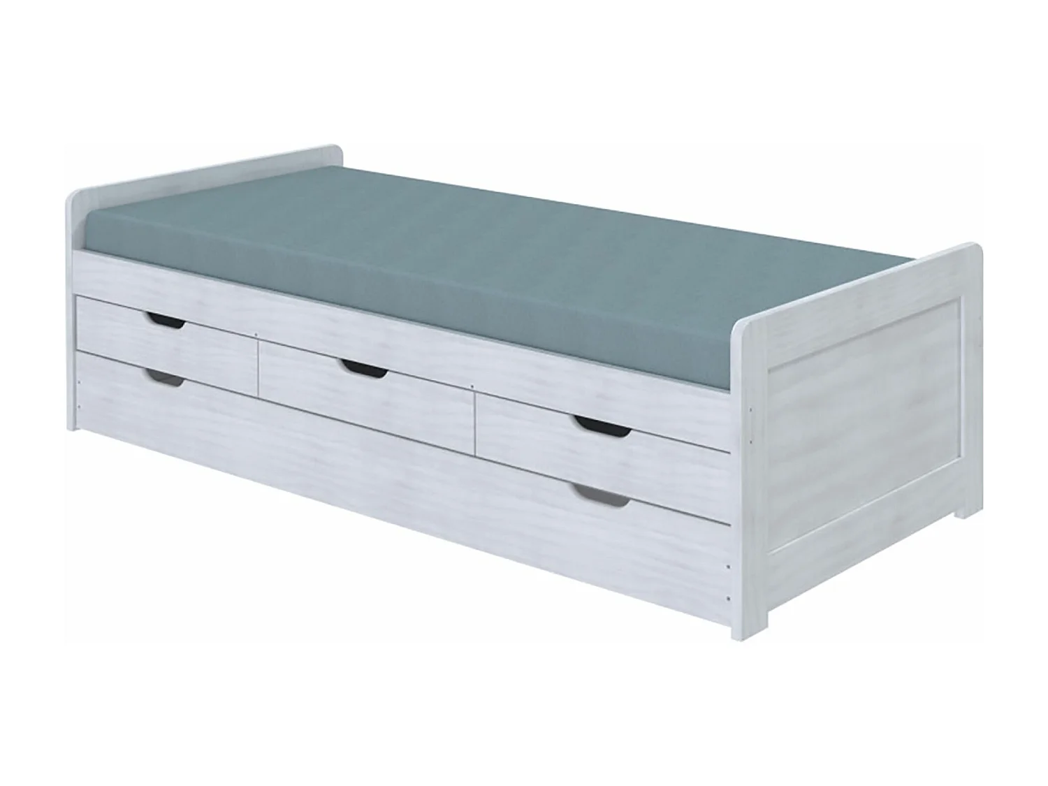 Lit enfant gigogne 90x200 cm avec rangements en pin massif coloris blanc - Longueur 205 x profondeur 98 x Hauteur 63 cm