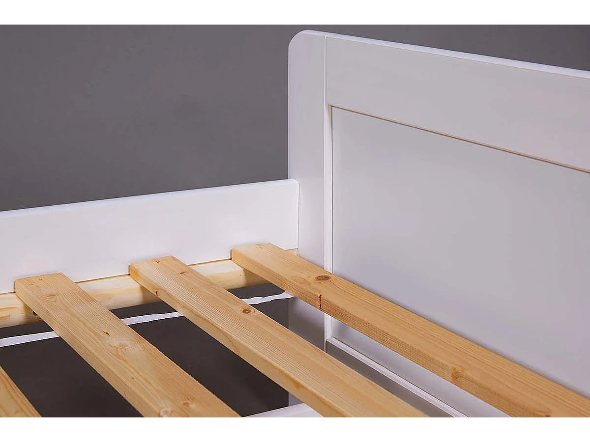 Lit enfant gigogne 90x190cm pin massif coloris blanc -longueur 198 x profondeur 96 x hauteur 52 cm