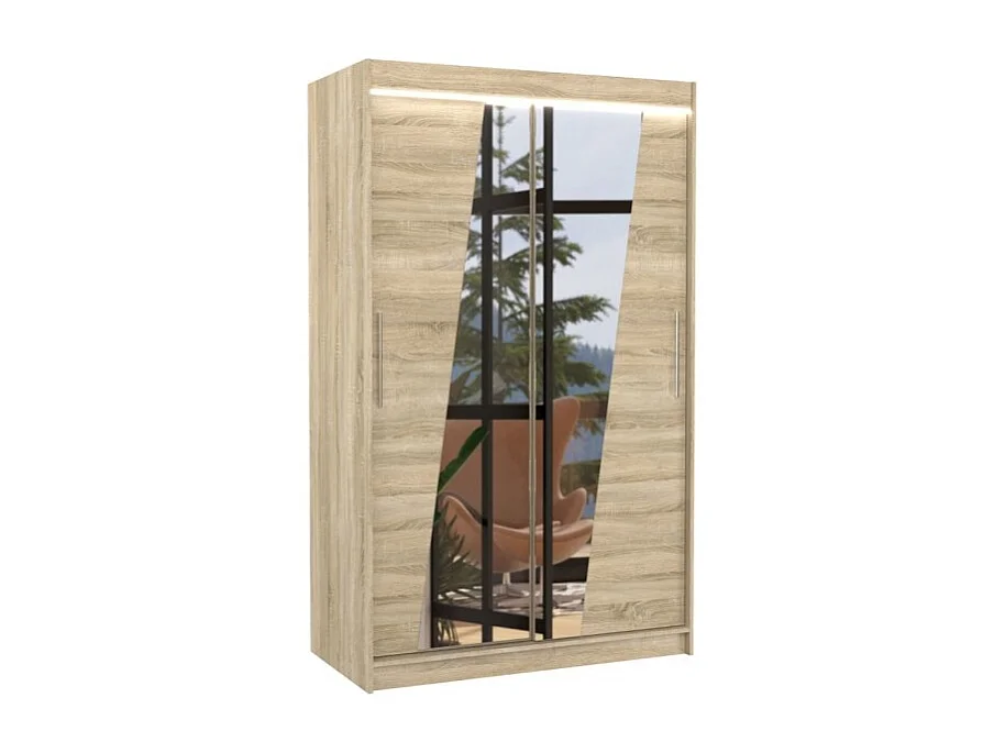 Armoire Lexas (120cm)/portes coulissantes/miroir/LED/Sonoma