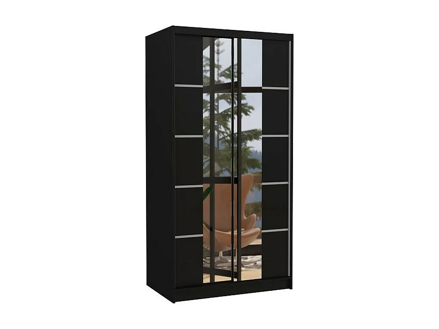 Kleiderschrank Saviro (100cm)/Schiebetüren/Spiegel/Schwarz