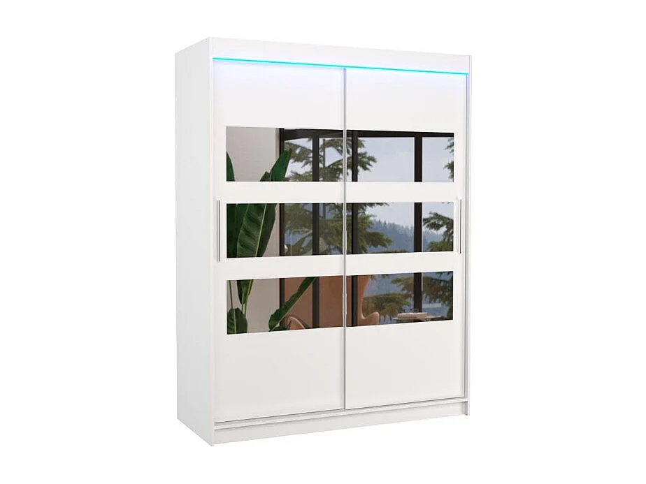 Armoire Florian (150cm)/portes coulissantes/miroir/LED/Blanc