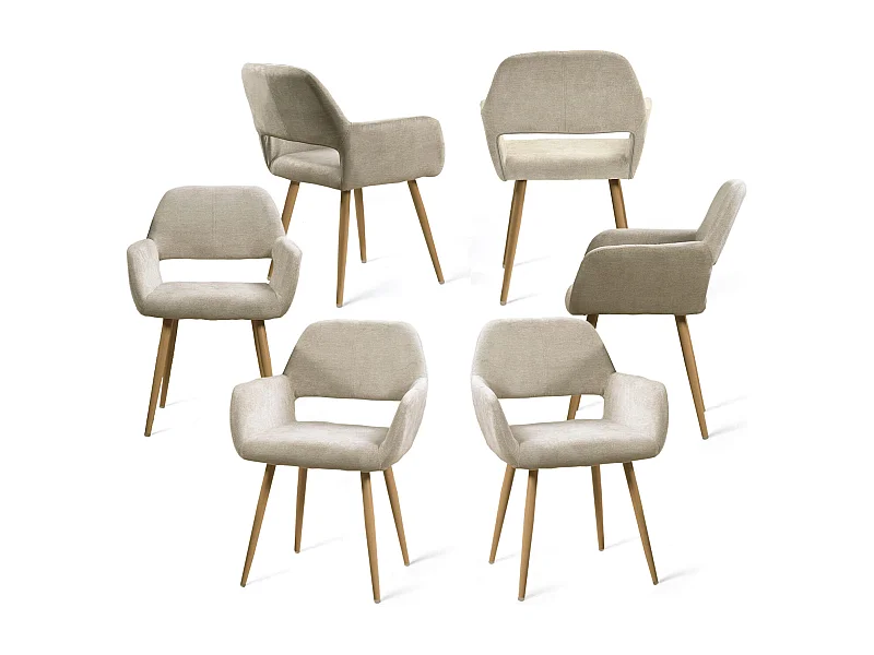 Lot de 6 chaises de salle à manger fauteuils en tissue beige style scandinave,CROMWELL