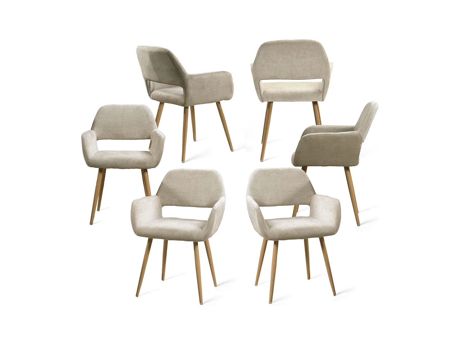 Lot de 6 chaises de salle à manger fauteuils en tissue beige style scandinave,CROMWELL
