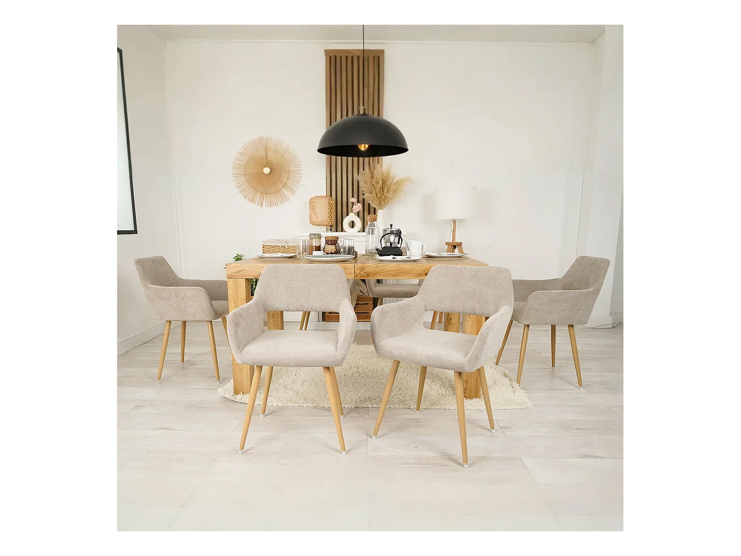 Lot de 6 chaises de salle à manger fauteuils en tissue beige style scandinave,CROMWELL