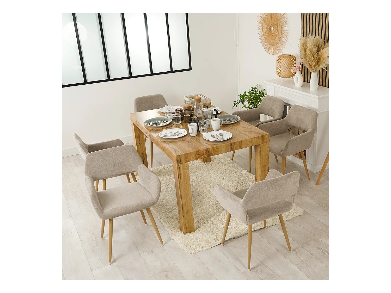 Lot de 6 chaises de salle à manger fauteuils en tissue beige style scandinave,CROMWELL