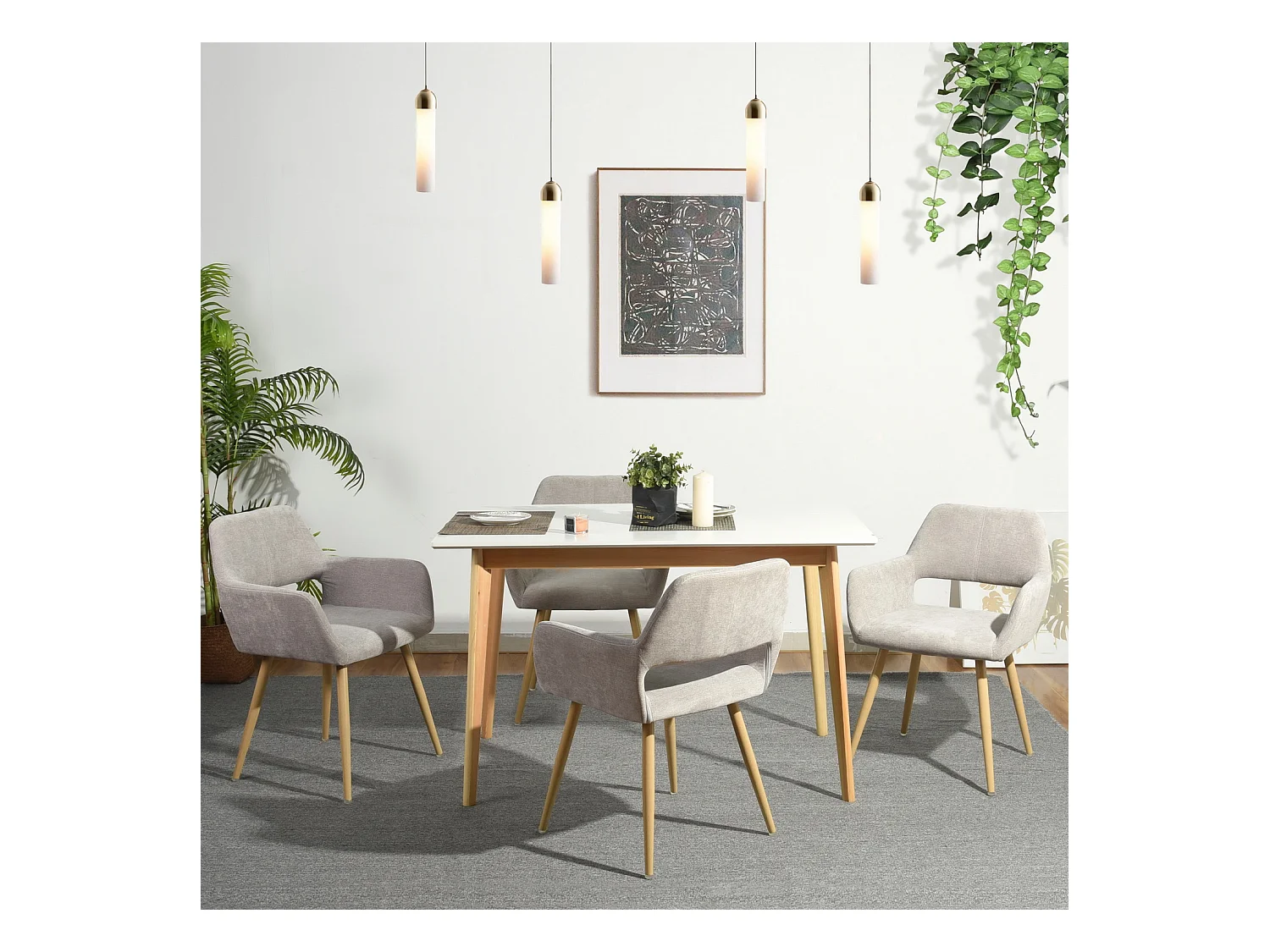 Lot de 6 chaises de salle à manger fauteuils en tissue beige style scandinave,CROMWELL