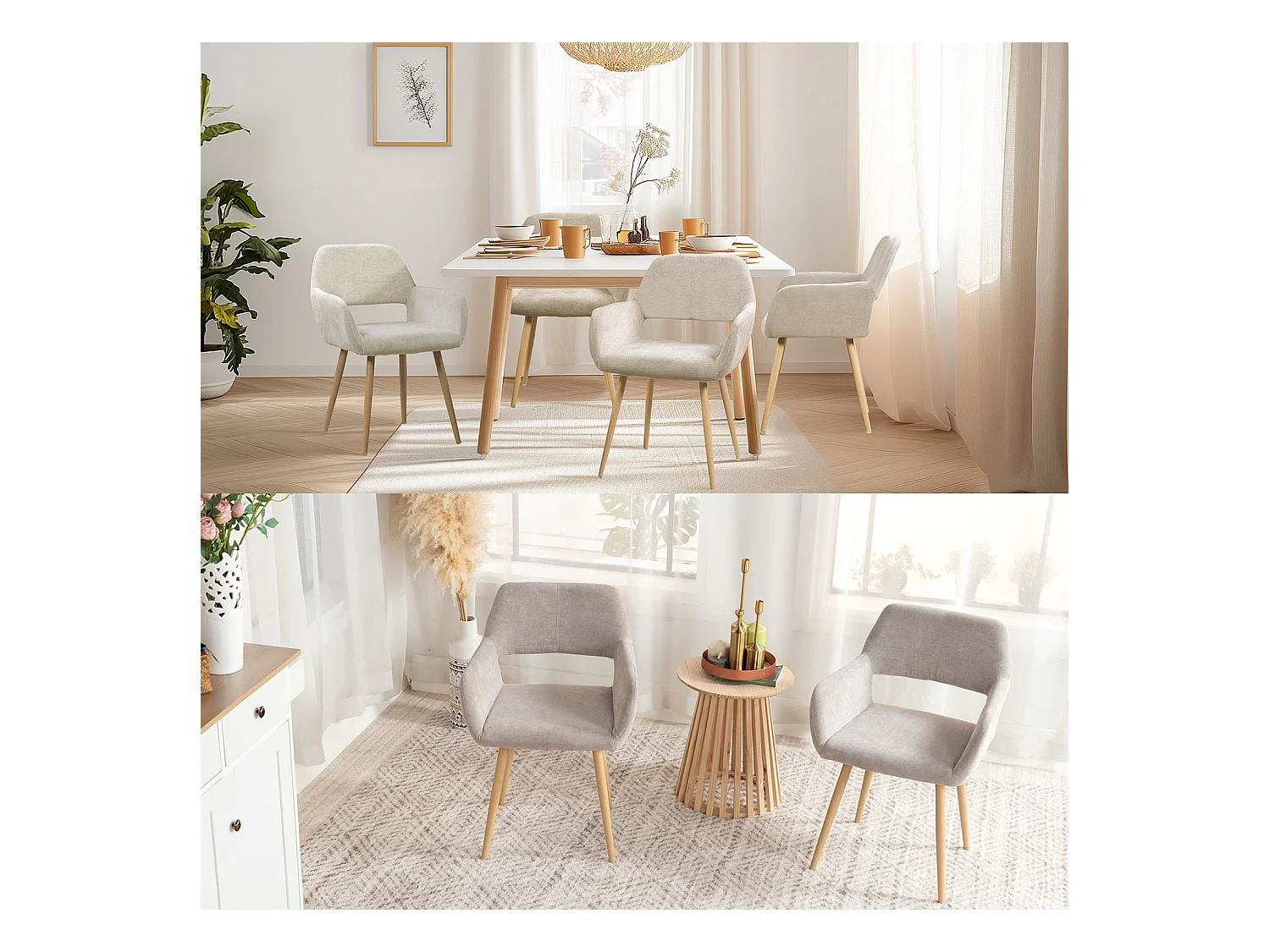 Lot de 6 chaises de salle à manger fauteuils en tissue beige style scandinave,CROMWELL