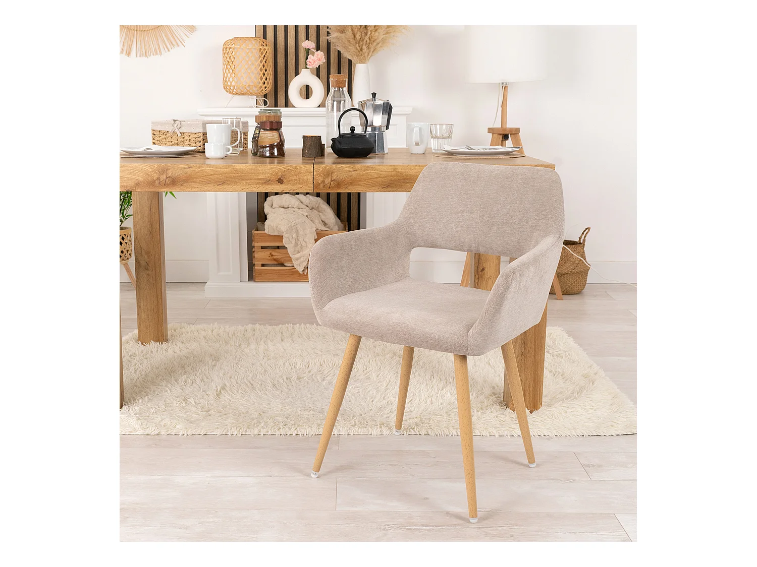 Lot de 6 chaises de salle à manger fauteuils en tissue beige style scandinave,CROMWELL