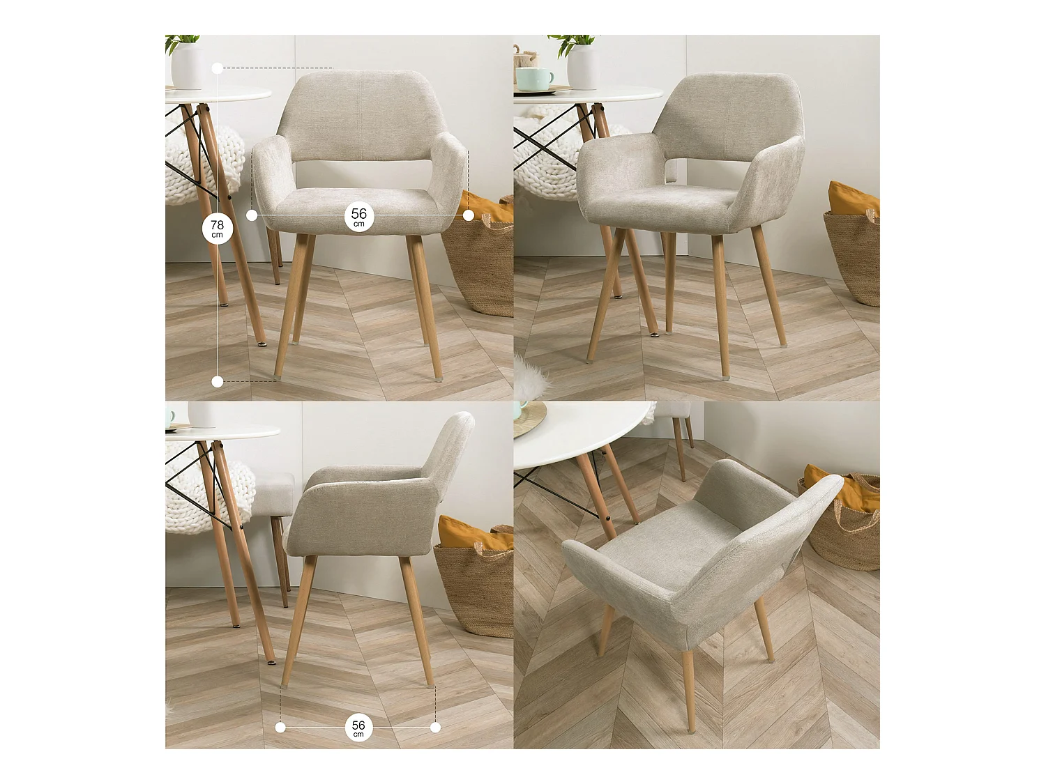 Lot de 6 chaises de salle à manger fauteuils en tissue beige style scandinave,CROMWELL