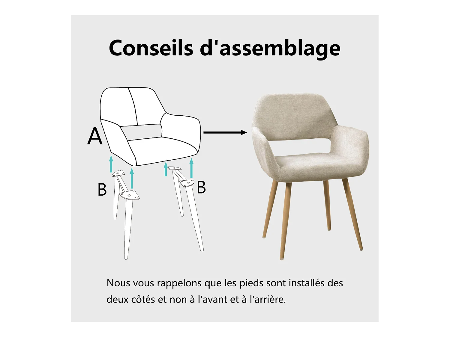 Lot de 6 chaises de salle à manger fauteuils en tissue beige style scandinave,CROMWELL