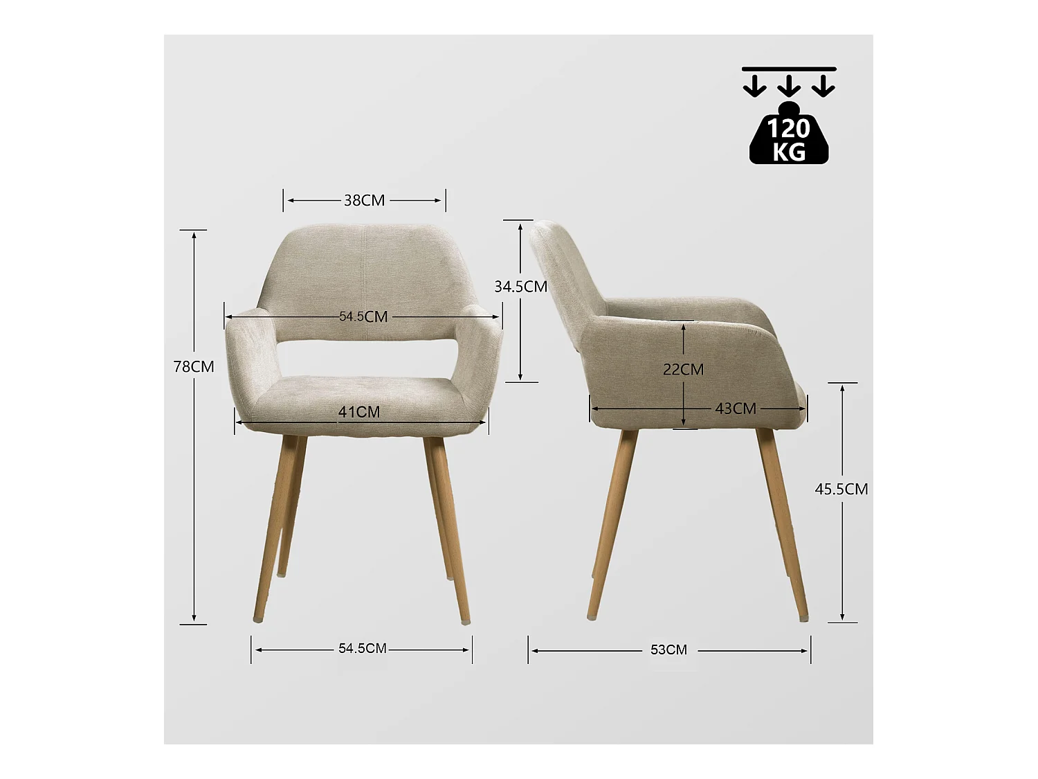 Lot de 6 chaises de salle à manger fauteuils en tissue beige style scandinave,CROMWELL