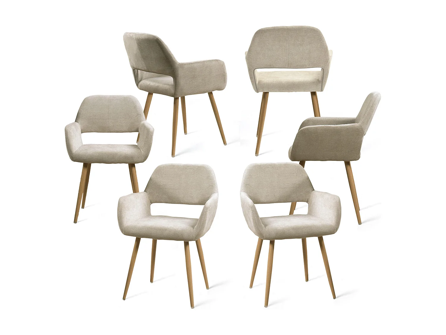 Lot de 6 chaises de salle à manger fauteuils en tissue beige style scandinave,CROMWELL