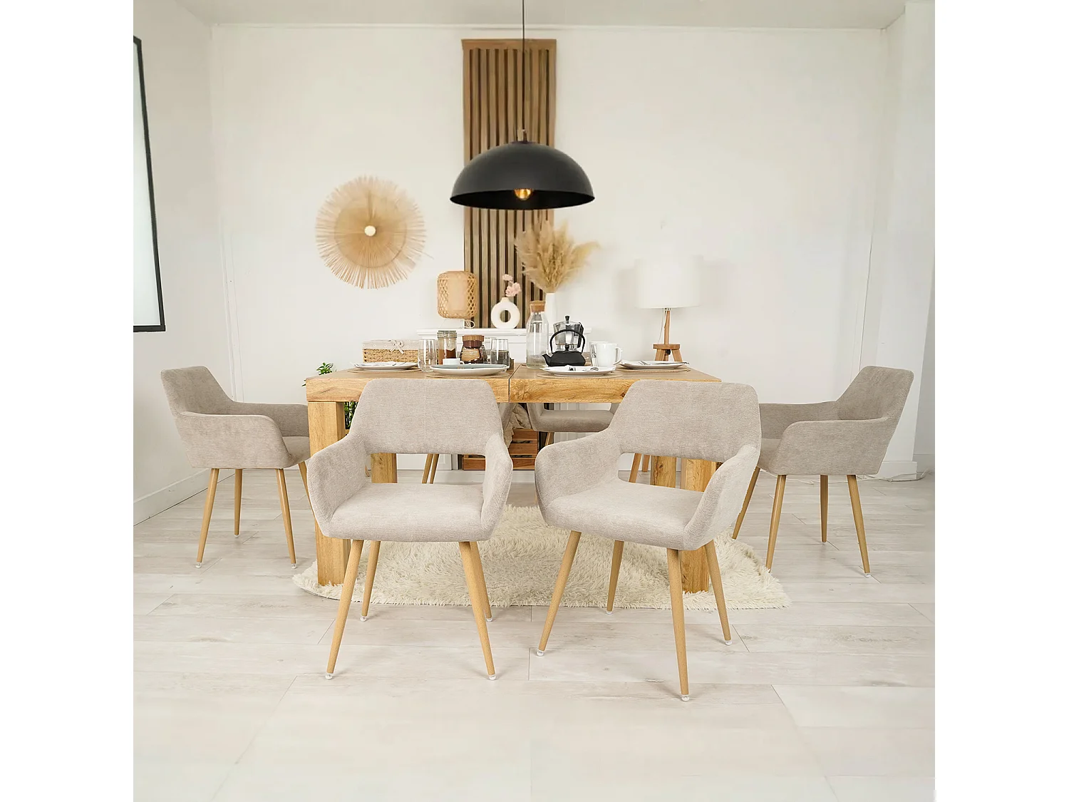 Lot de 6 chaises de salle à manger fauteuils en tissue beige style scandinave,CROMWELL