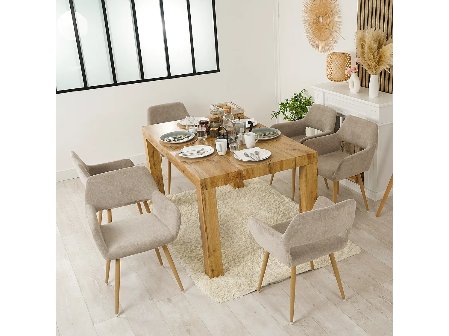 Lot de 6 chaises de salle à manger fauteuils en tissue beige style scandinave,CROMWELL