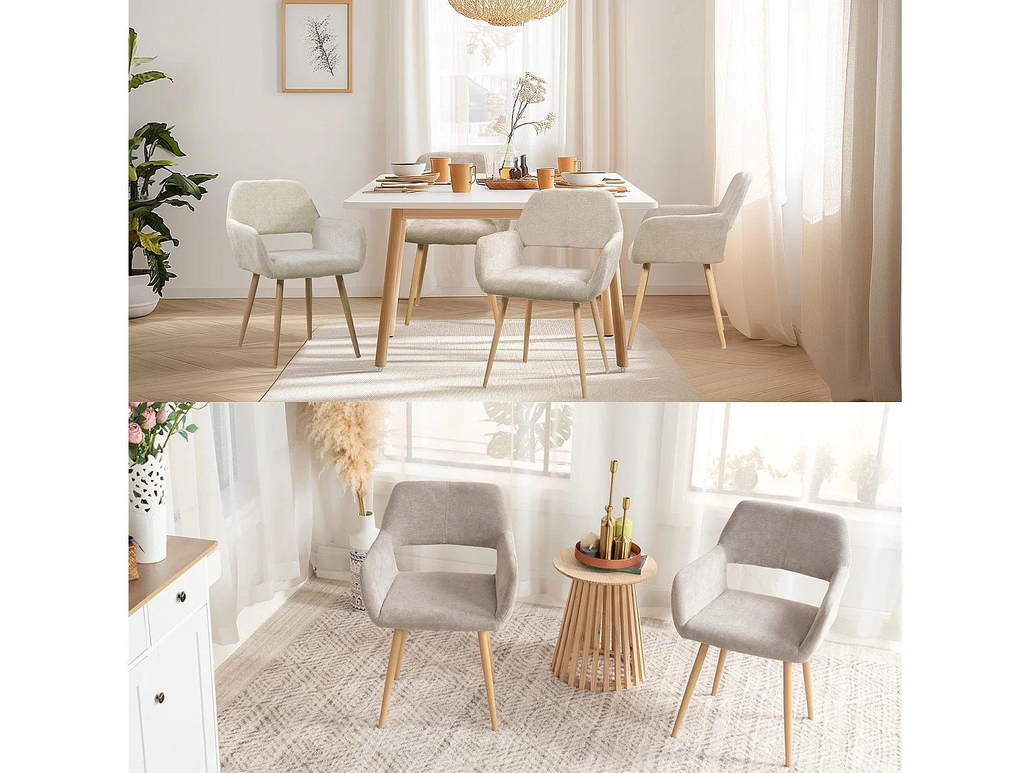 Lot de 6 chaises de salle à manger fauteuils en tissue beige style scandinave,CROMWELL