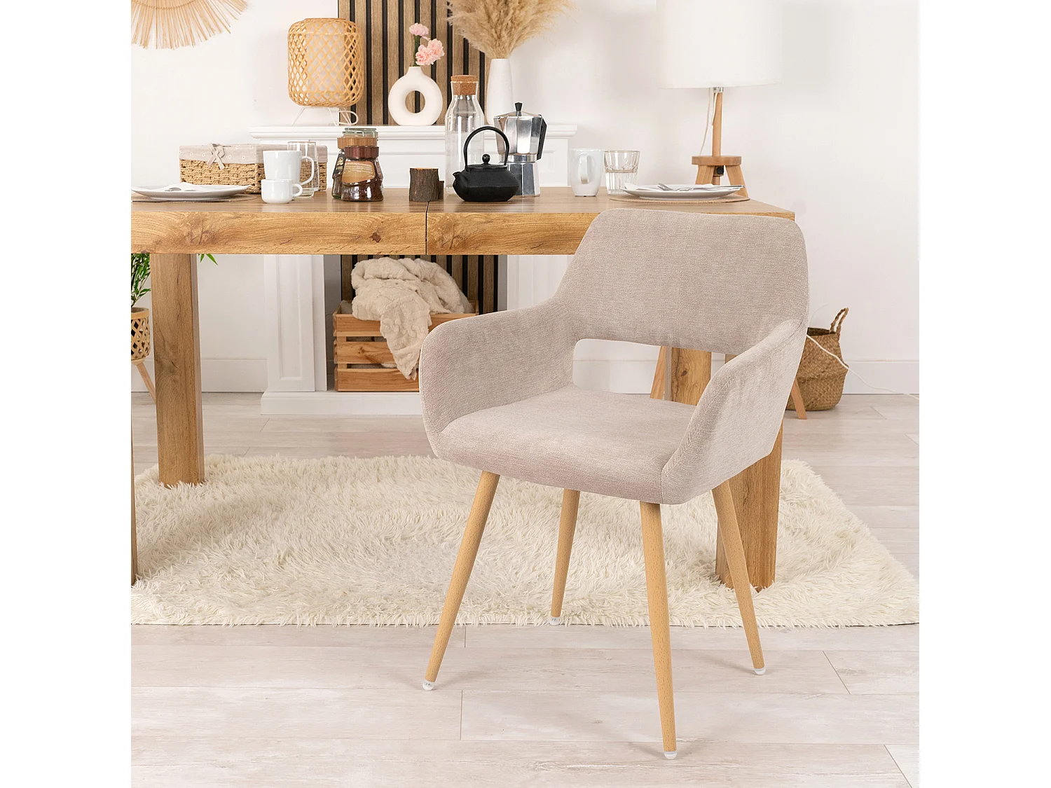 Lot de 6 chaises de salle à manger fauteuils en tissue beige style scandinave,CROMWELL