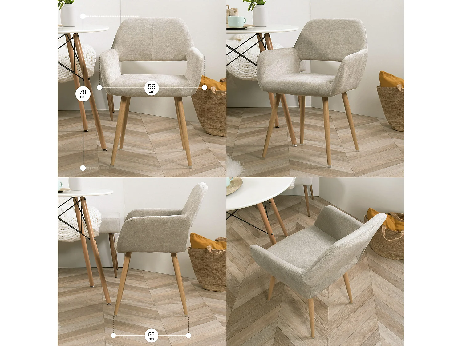 Lot de 6 chaises de salle à manger fauteuils en tissue beige style scandinave,CROMWELL