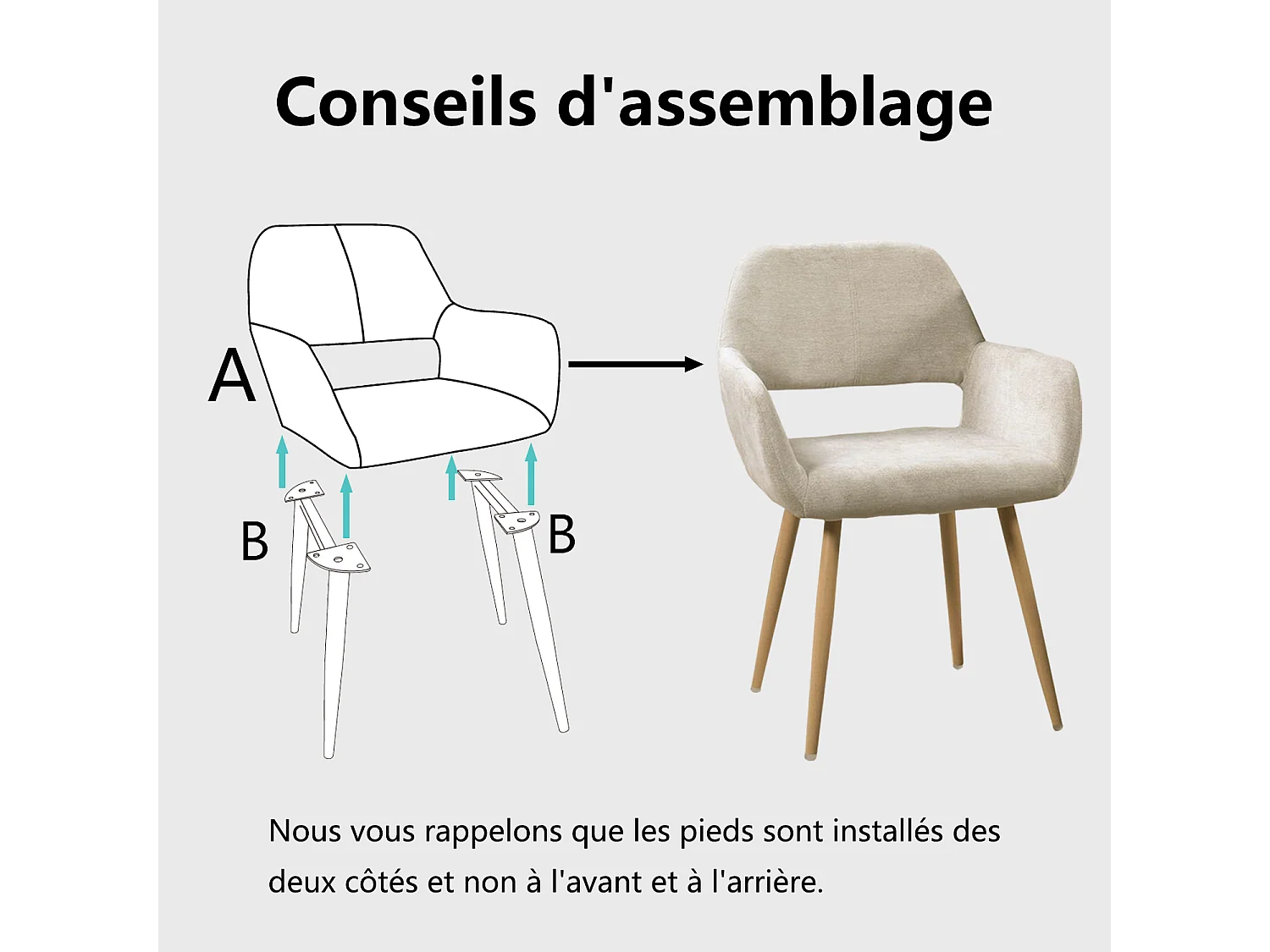 Lot de 6 chaises de salle à manger fauteuils en tissue beige style scandinave,CROMWELL