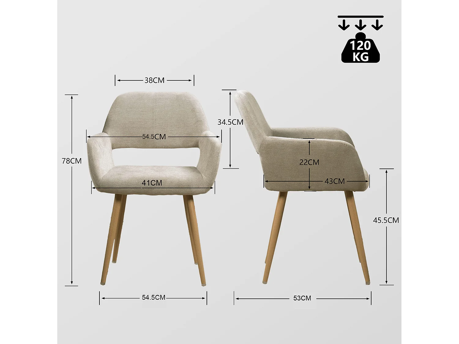 Lot de 6 chaises de salle à manger fauteuils en tissue beige style scandinave,CROMWELL