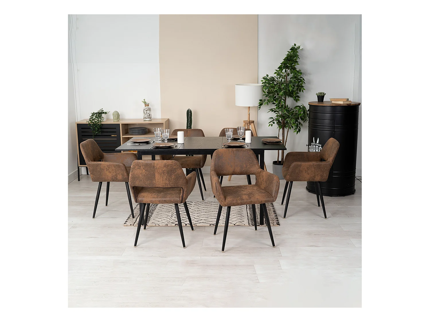 Lot de 6 chaises de salle à manger fauteuils en microfibre style rétro industriel,CROMWELL