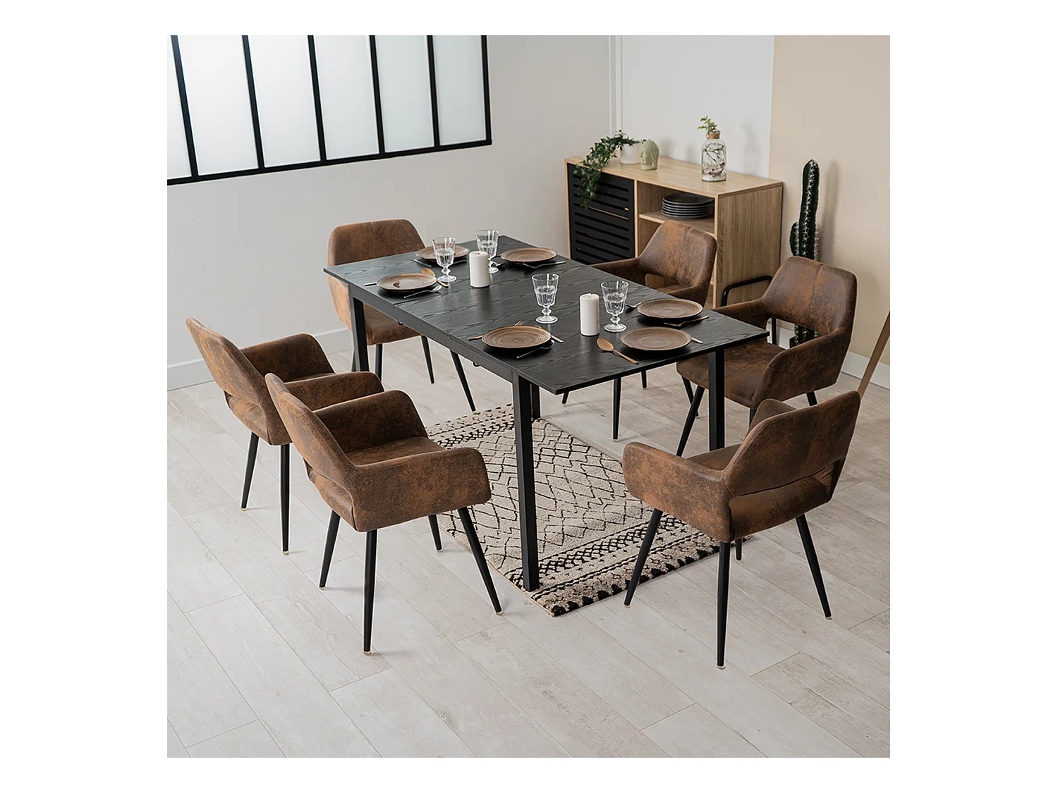 Lot de 6 chaises de salle à manger fauteuils en microfibre style rétro industriel,CROMWELL