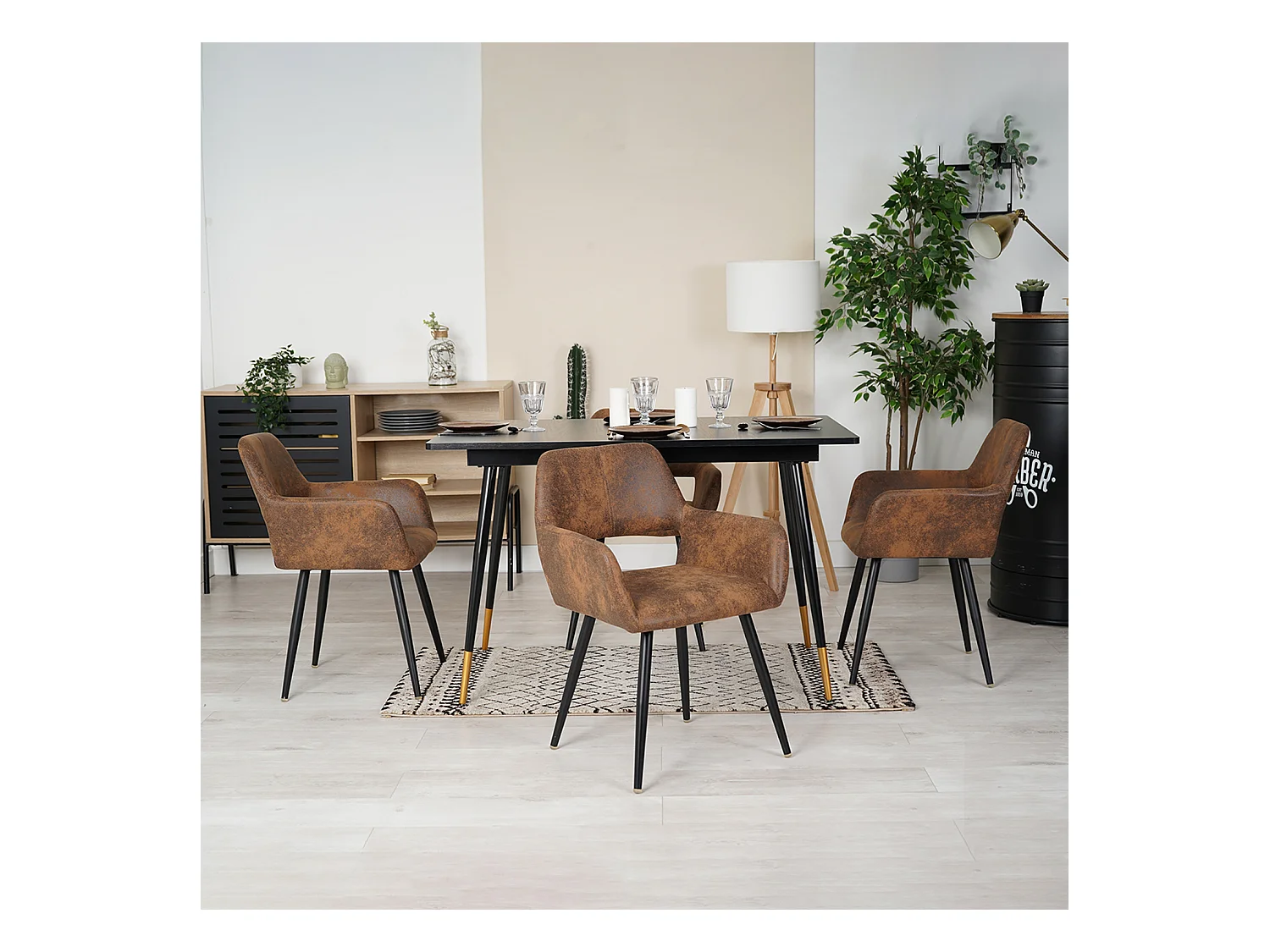 Lot de 6 chaises de salle à manger fauteuils en microfibre style rétro industriel,CROMWELL