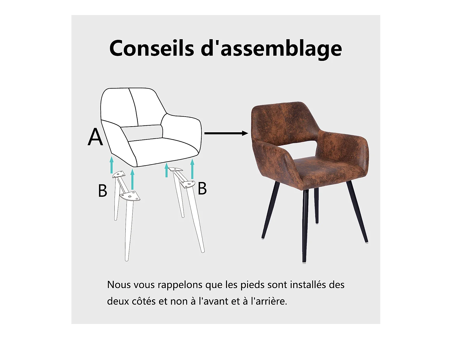 Lot de 6 chaises de salle à manger fauteuils en microfibre style rétro industriel,CROMWELL