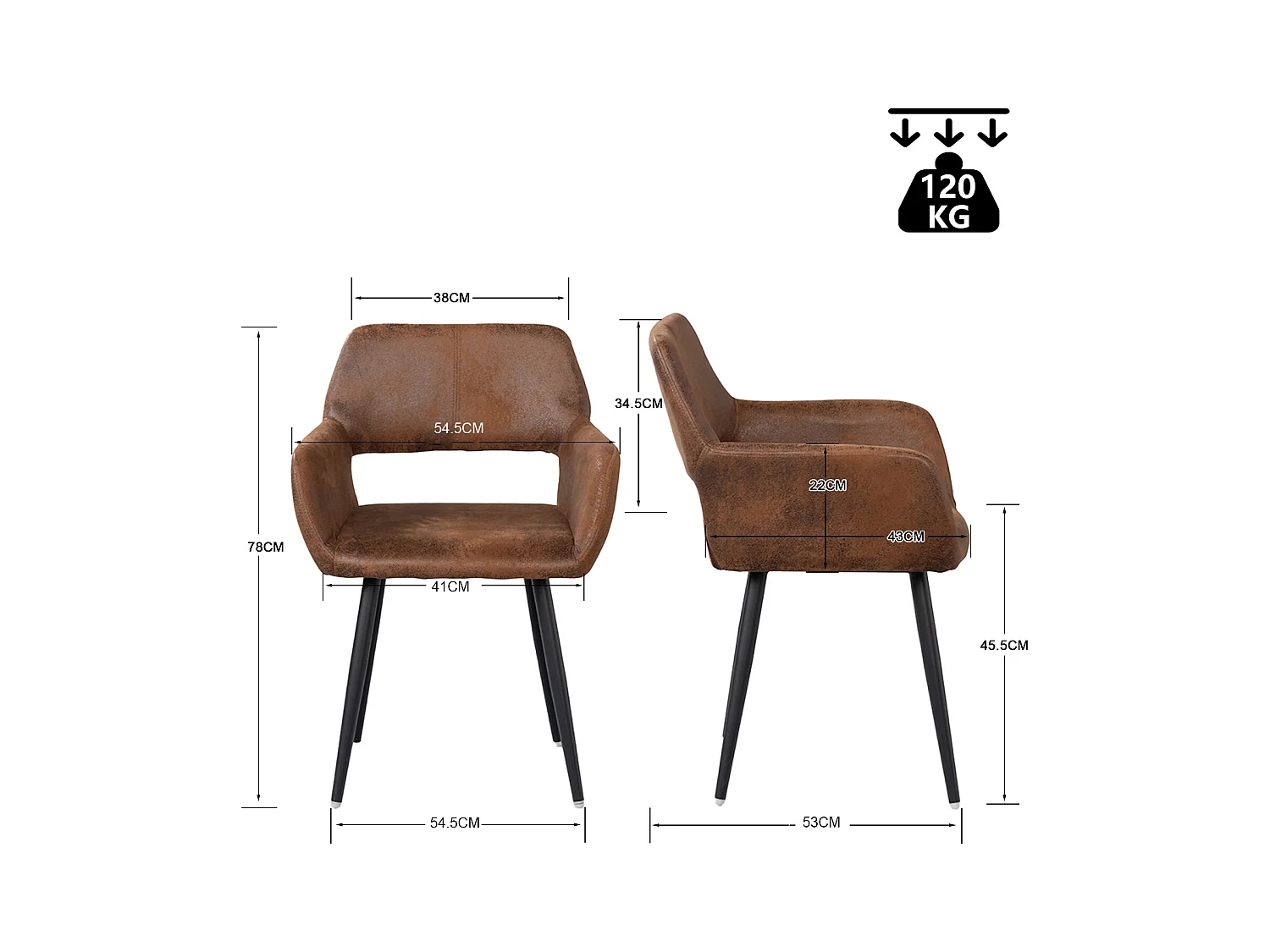 Lot de 6 chaises de salle à manger fauteuils en microfibre style rétro industriel,CROMWELL