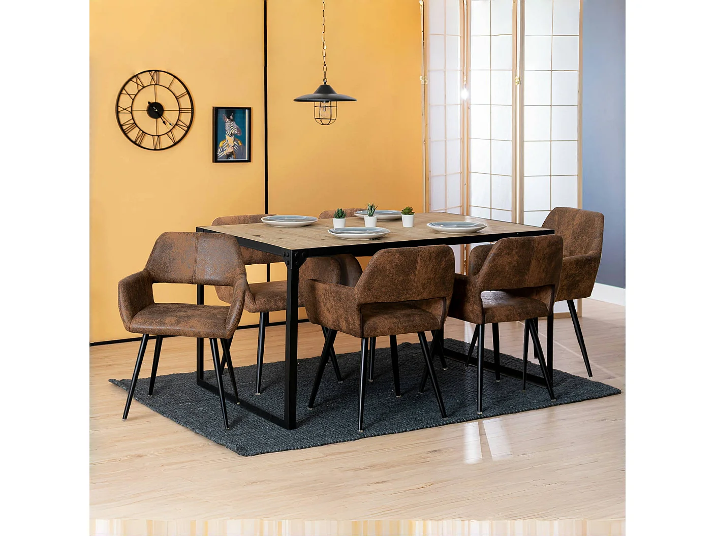 MEUBLES COSY Lot de 6 chaises de salle à manger fauteuils rétro vintage avec assise rembourrée en suédine, pieds en métal, Brune Marron CROMWELL