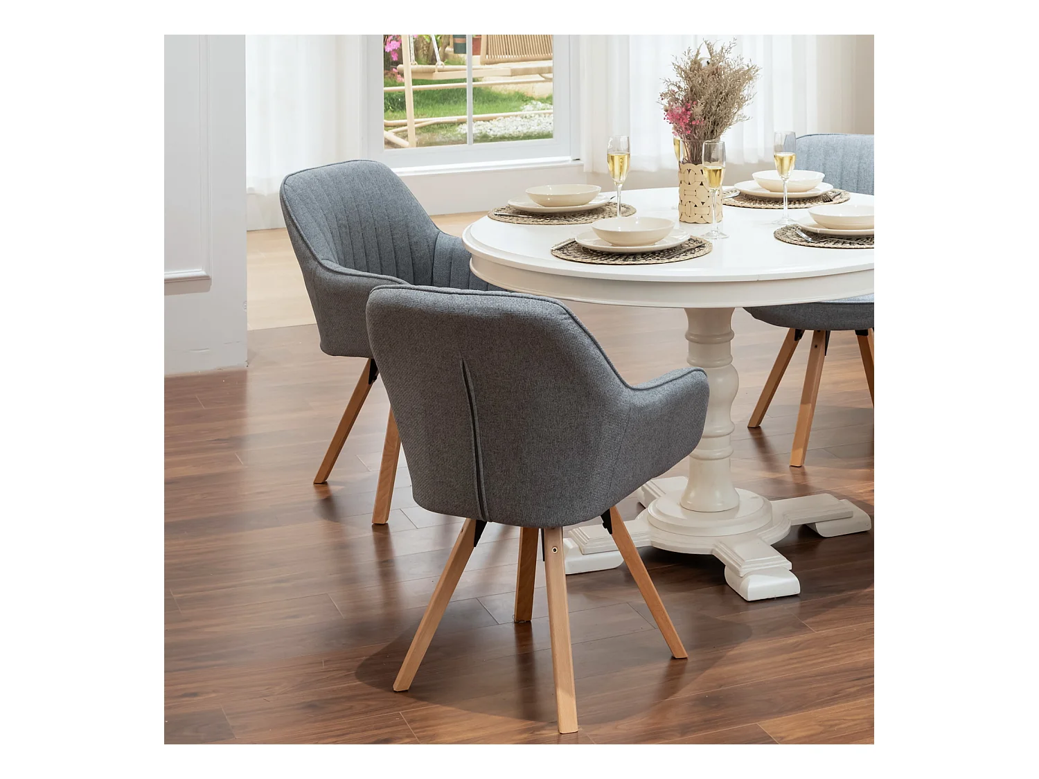 Lot de 2 fauteuil de salle à manger rotatif style scandinave en gris tissu,CARSON