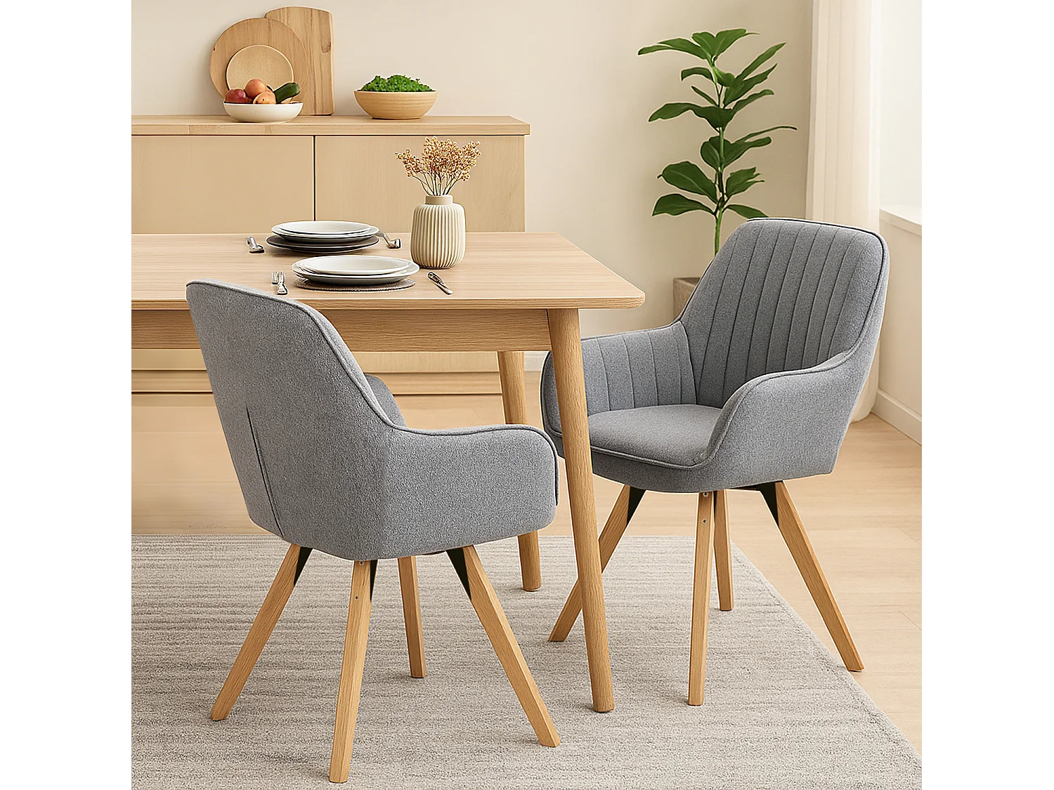 Lot de 2 fauteuil de salle à manger rotatif style scandinave en gris tissu,CARSON