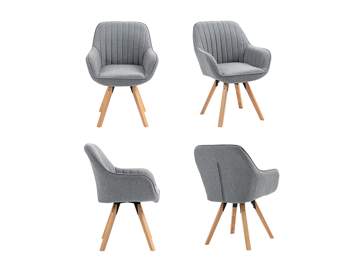 Lot de 2 fauteuil de salle à manger rotatif style scandinave en gris tissu,CARSON