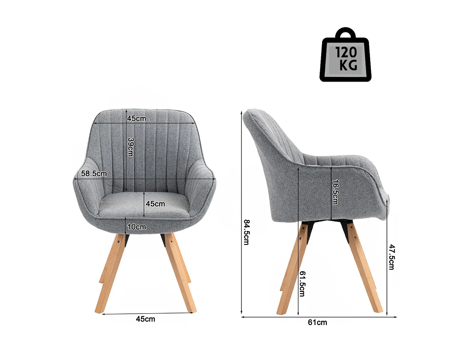 Lot de 2 fauteuil de salle à manger rotatif style scandinave en gris tissu,CARSON